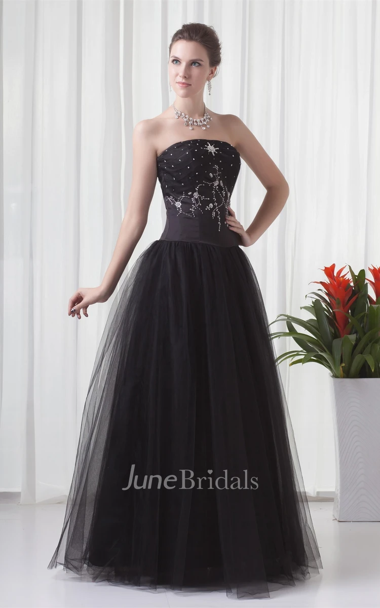 strapless ball a-line gown with tulle overlay and strass