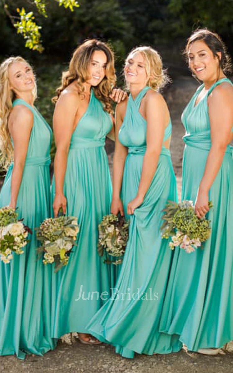 Elegant A Line Halter Neck Jersey Bridesmaid Dress With Half Sleeves And Straps Back 