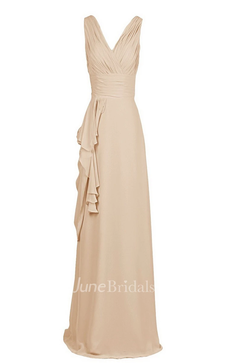 Sleeveless V-neck Gown With Draping and V-back