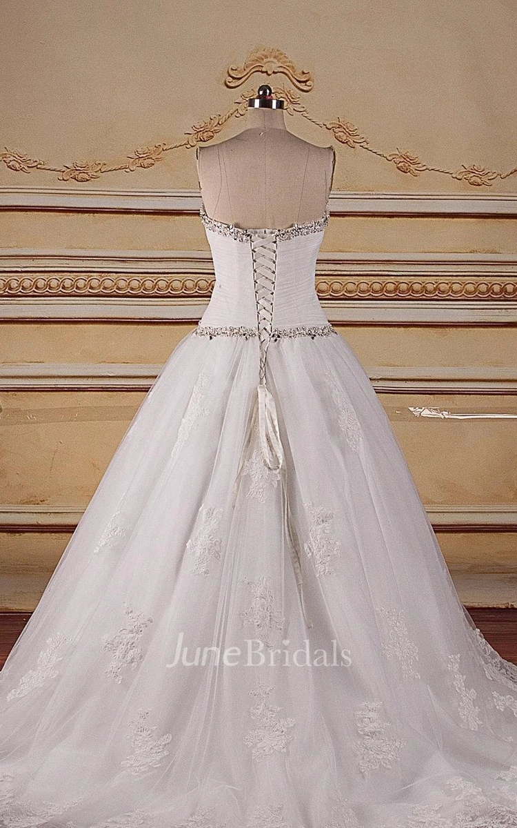 Sweetheart Ball Gown Tulle Criss Cross Dress With Beading Appliques