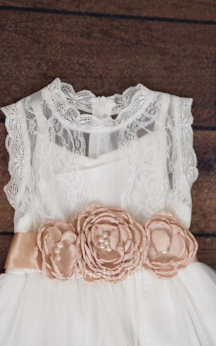 Boho Chic Country Couture Style Lace Short Dress With Flower Belt