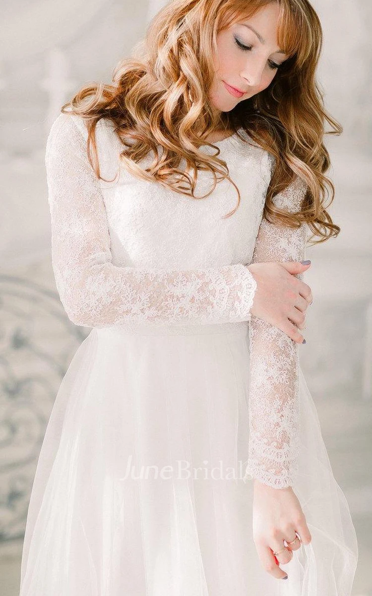 Tulle Long Sleeve Floor-Length Lace Illusion Dress