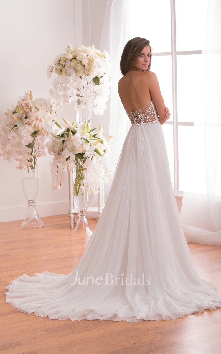 Ruffled Sequined Sweetheart Long Wedding Dress
