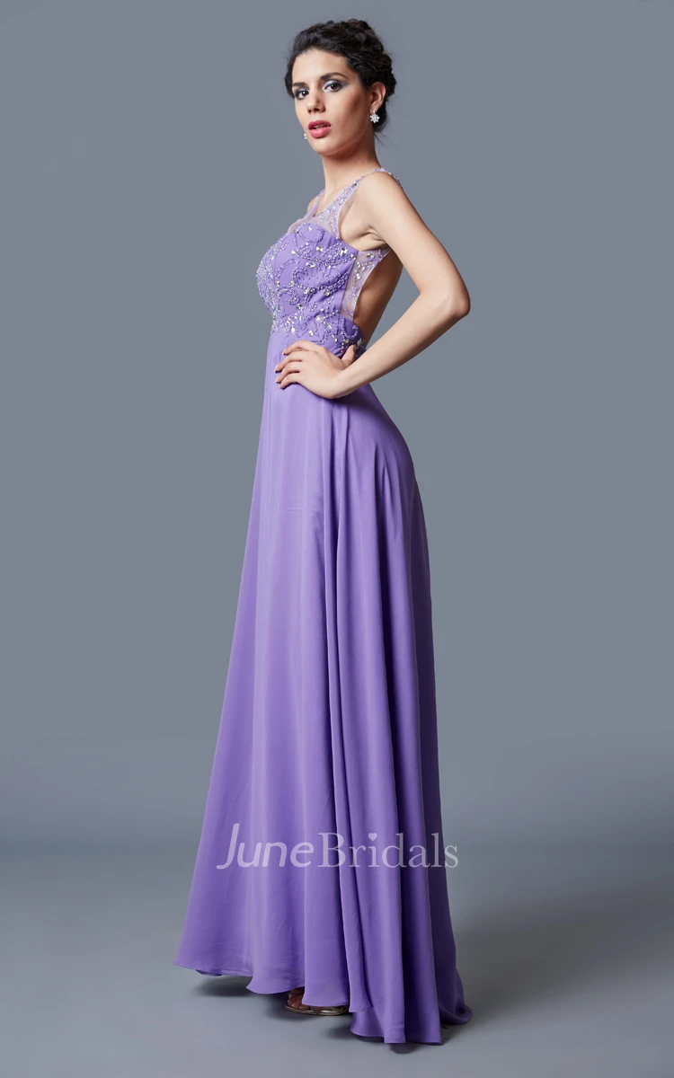 Ethereal Empire Waist Deep V-neck Princess Gown Elegant Beadwork Chiffon Skirt