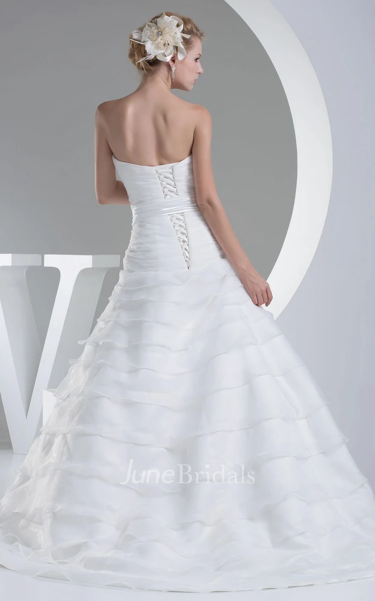 Strapless Notched A-Line Dress With Flower and Tiers