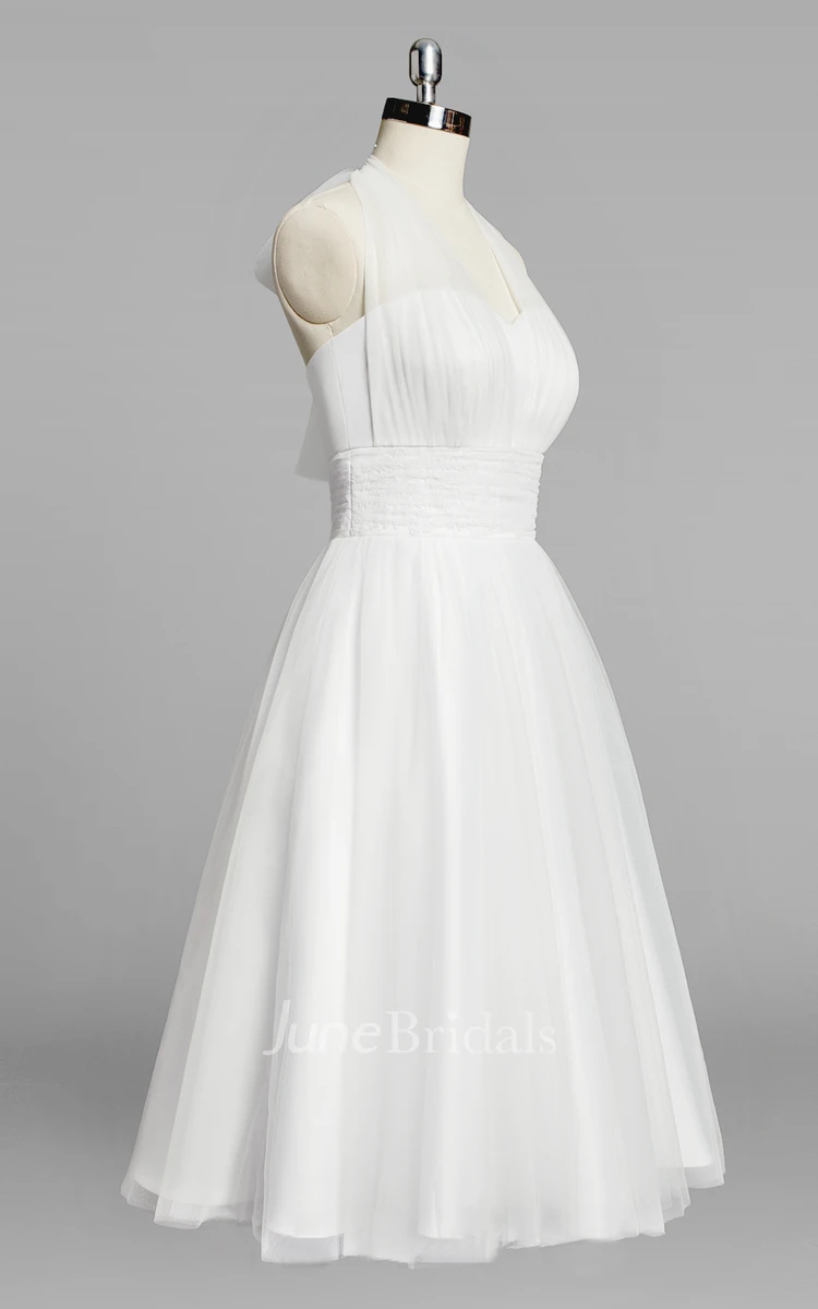 Halter A-Line Short Tulle Wedding Dress With Ruching