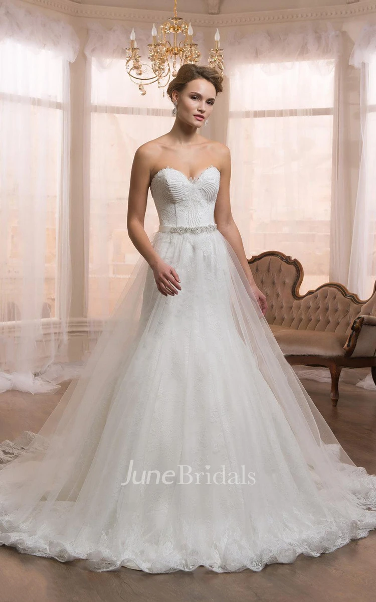 Sweetheart A-Line Ball Gown Tulle Dress With Beading And Lace