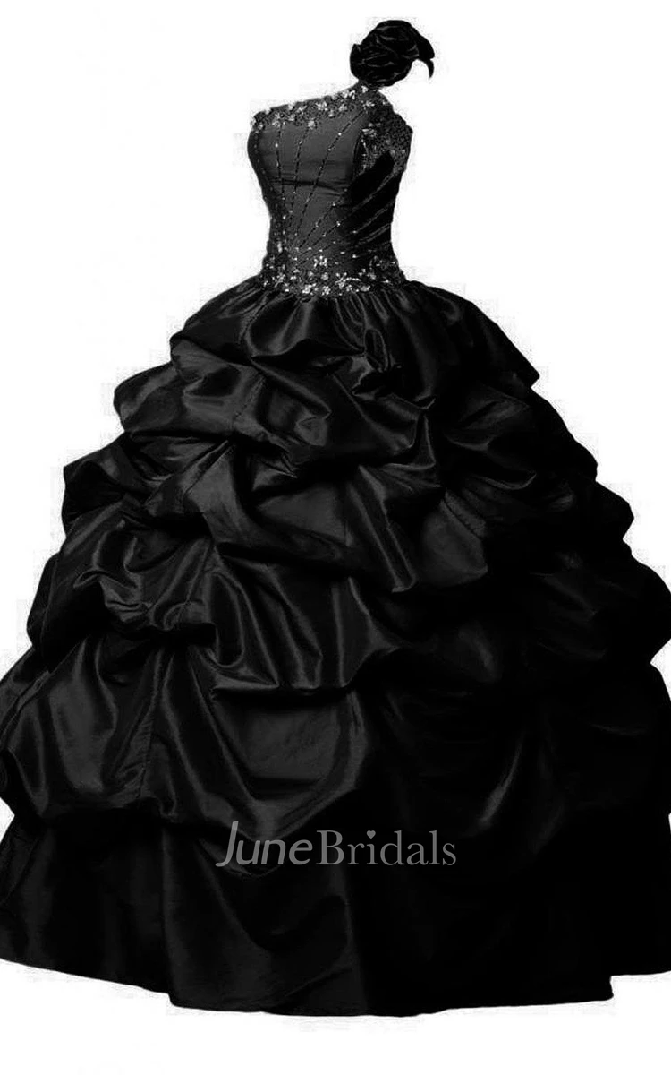 One-shoulder Ballgown With Ruffles and Beadings