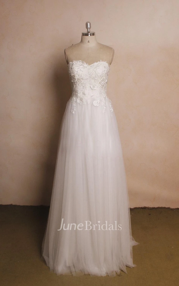 Sweetheart Tulle Lace Satin Weddig Dress With Beading