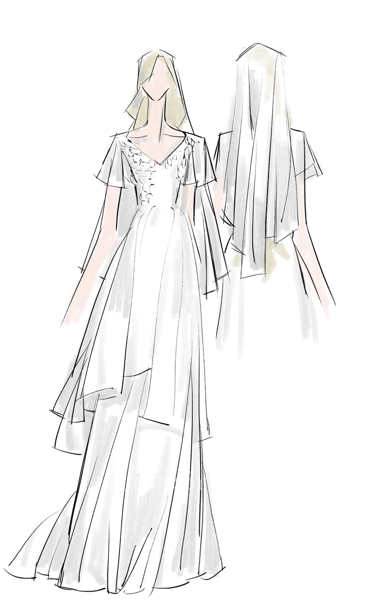 Flowy Beach Short Sleeves Beaded Belt Temple Chiffon Modest Wedding Dress