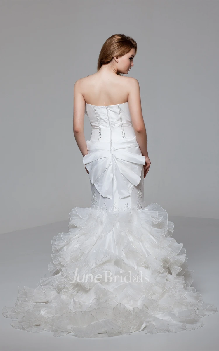 Strapless Mermaid Beaded Gown with Tiers and Ruffles