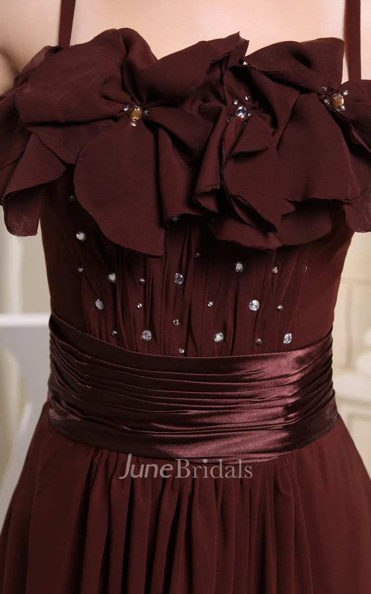 Sleeveless Chiffon Floor-Length Dress With Spaghetti Straps