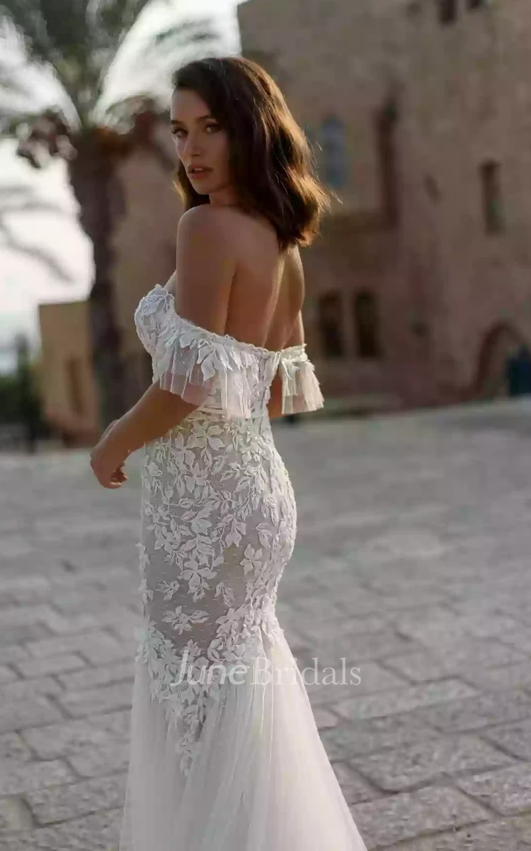 Elegant Beach Wedding Dresses Modern Lace Appliques Sweetheart Off The  Shoulder