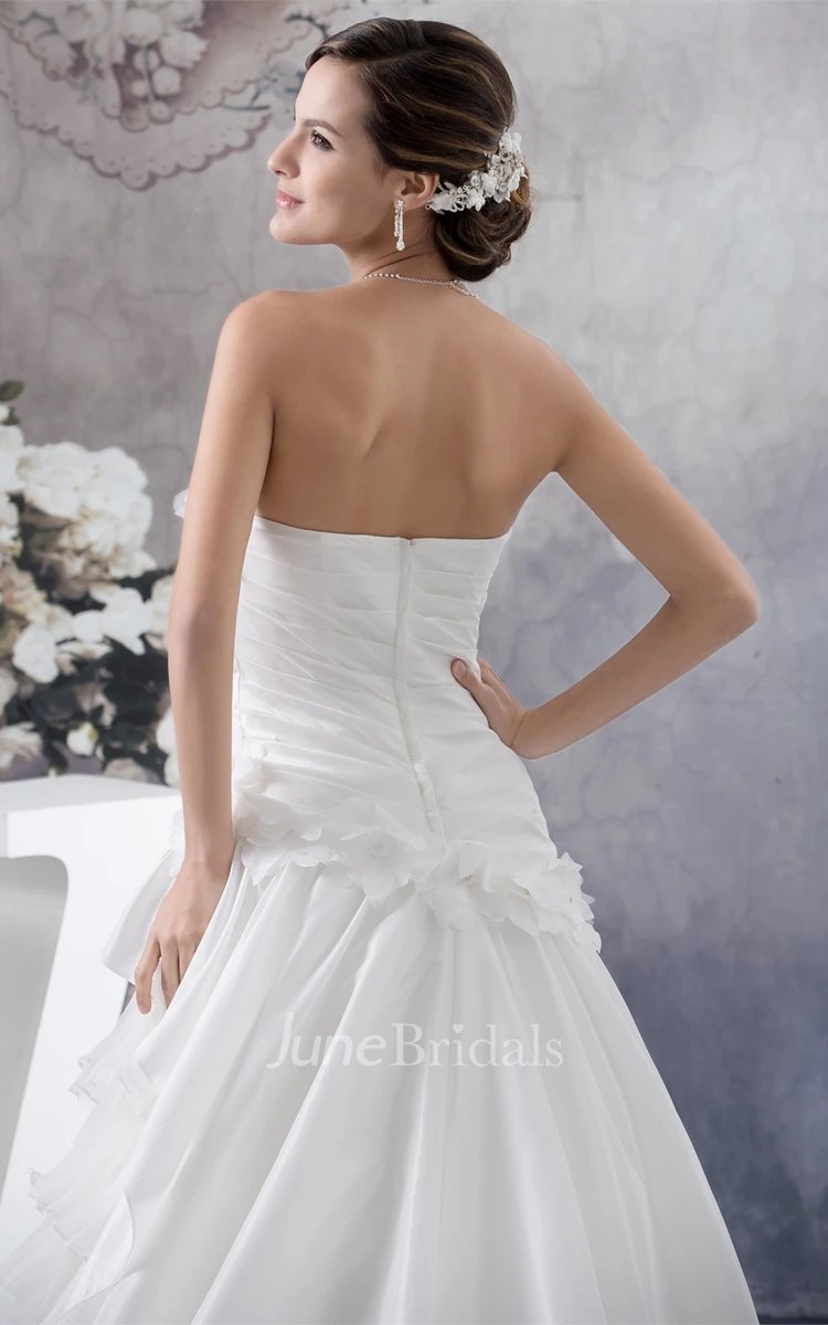 Strapless Ruffled A-Line Dress with Tiers and Flower