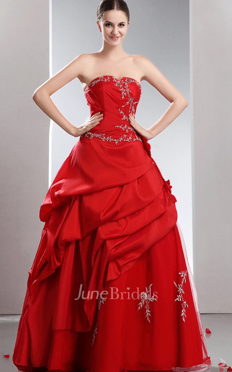 Flamboyant A-Line Layered Ball Gown With Crystal Detailing And Embroideries