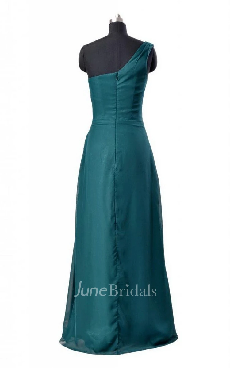 One-shoulder Long Chiffon Dress With Ruched Bodice