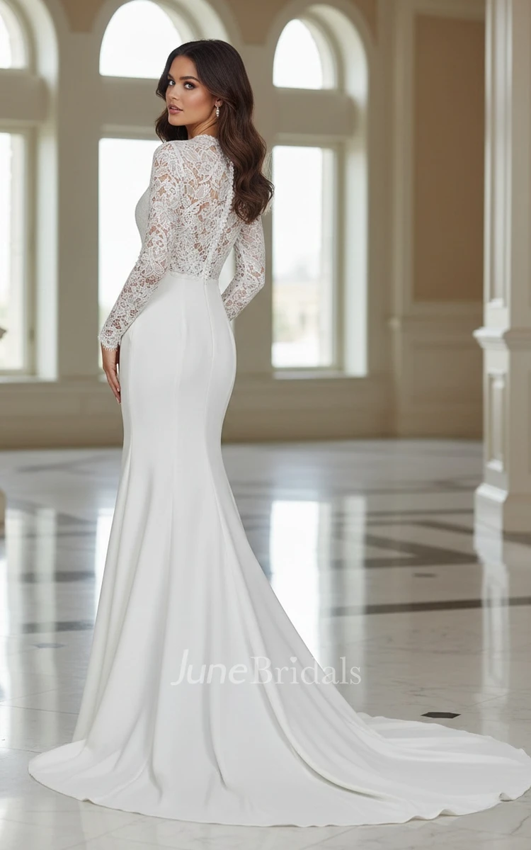 Mermaid Lace Long Sleeve Wedding Dress Sexy Boho Plunging V Neck Gown
