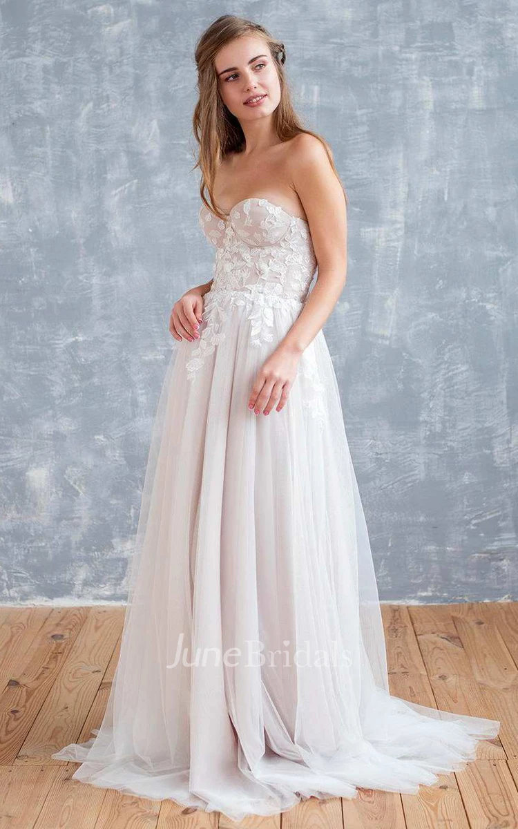 Straps Tulle Satin Floral Lace Wedding Dress