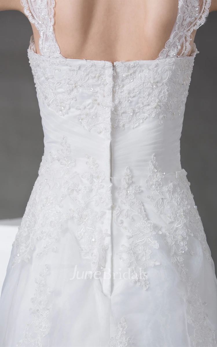 Strapped Lace A-Line Gown with Ruching and Crystal Detailing