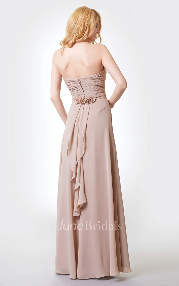 Sweetheart A-line Long Chiffon Dress With Bandage and Flower