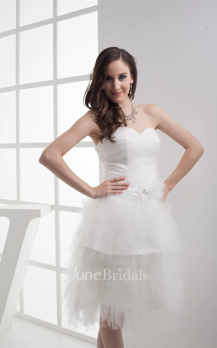 Sweetheart Criss-Cross Knee-Length Dress with Ruching and Broach