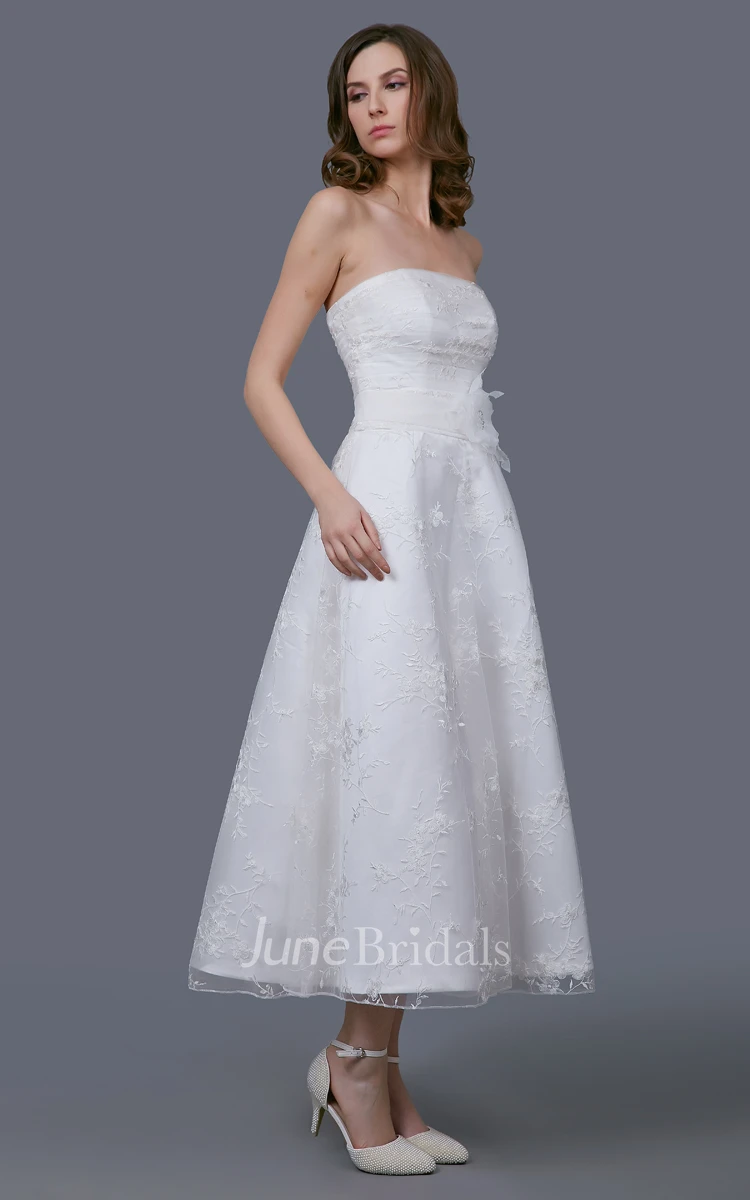 Glamour Tea-length Organza Gown With Floral Sash