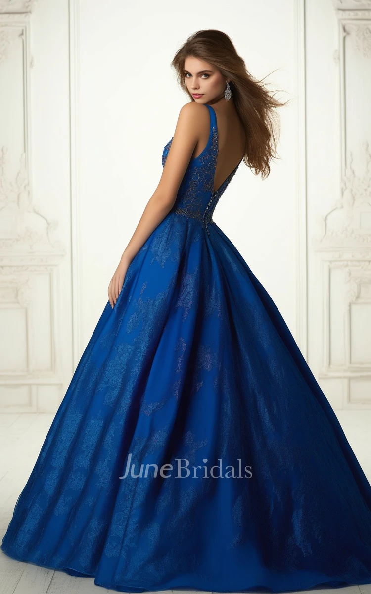 Ball Gown Sleeveless Satin Tulle Evening Dress Sexy Ethereal Modern Plunging Neckline V-neck Sweep Train
