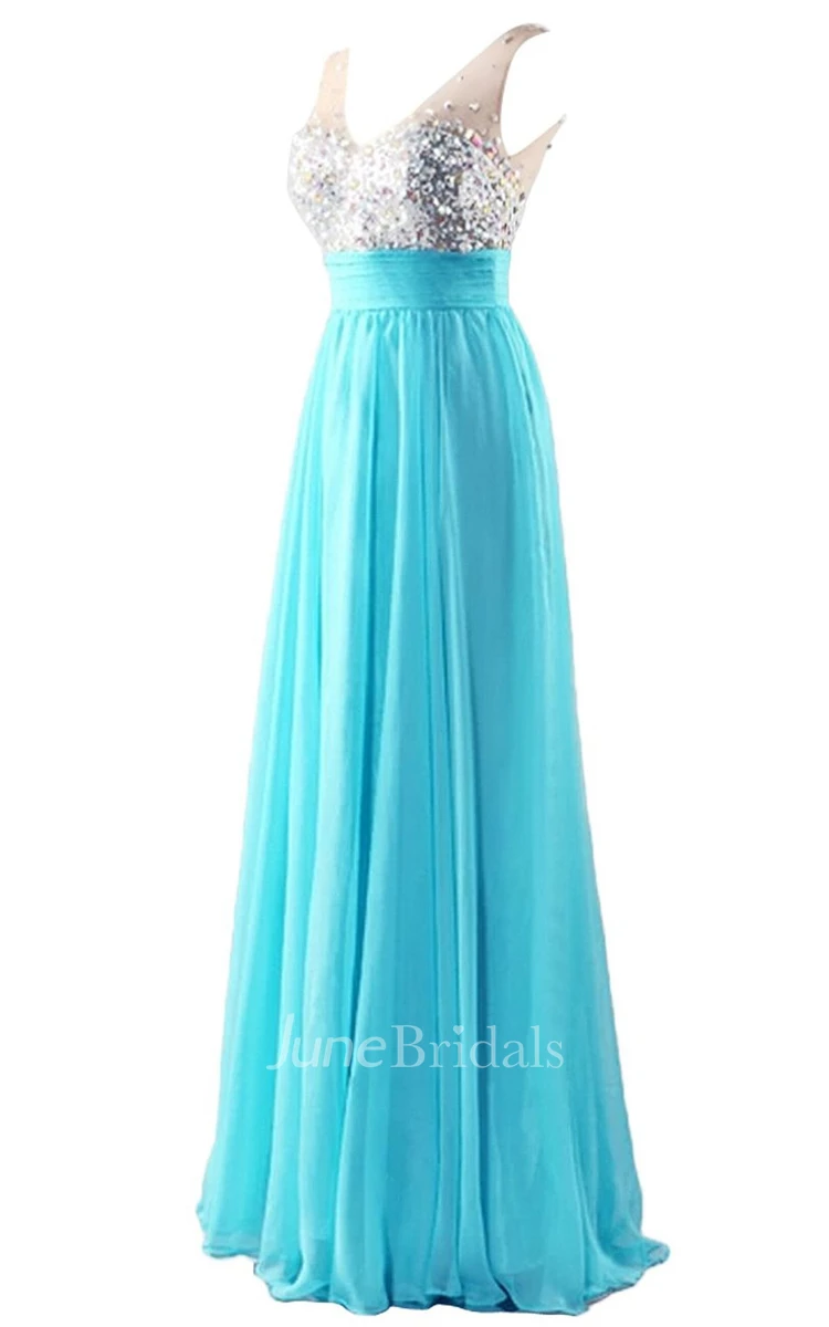 V-neckline Beading Ball Gown With Ruching Belt