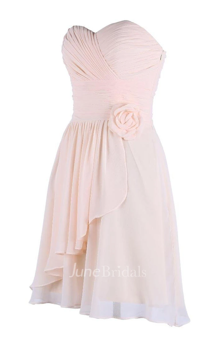 Sweetheart Ruched Drapped Short Dress With Flower