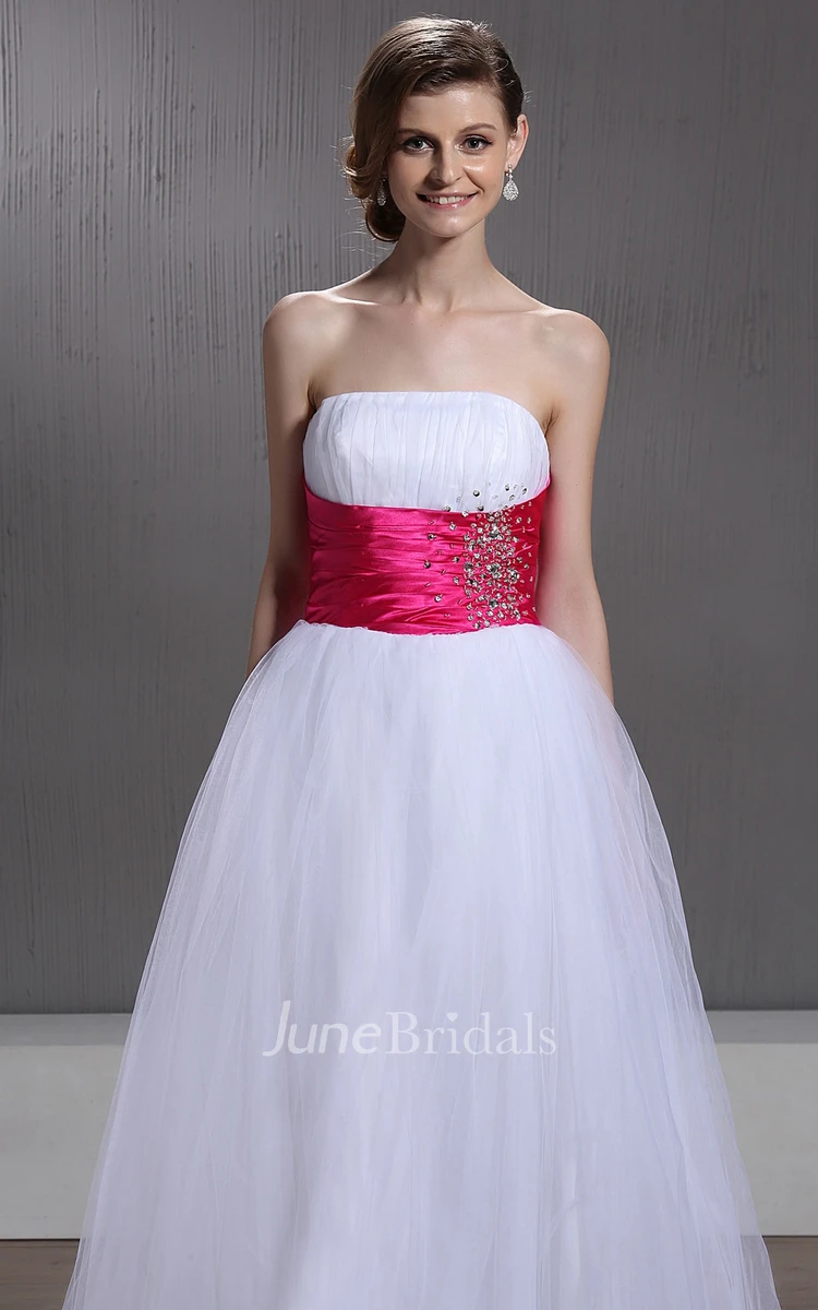 Strapless Tulle A-Line Dress With Beading and Ruched Waist