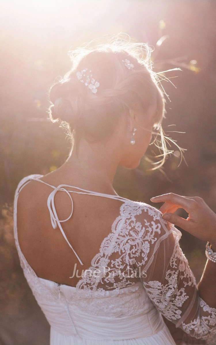 Simple Beach Chiffon V-neck Wedding Dress Mid length 3-4 Sleeve