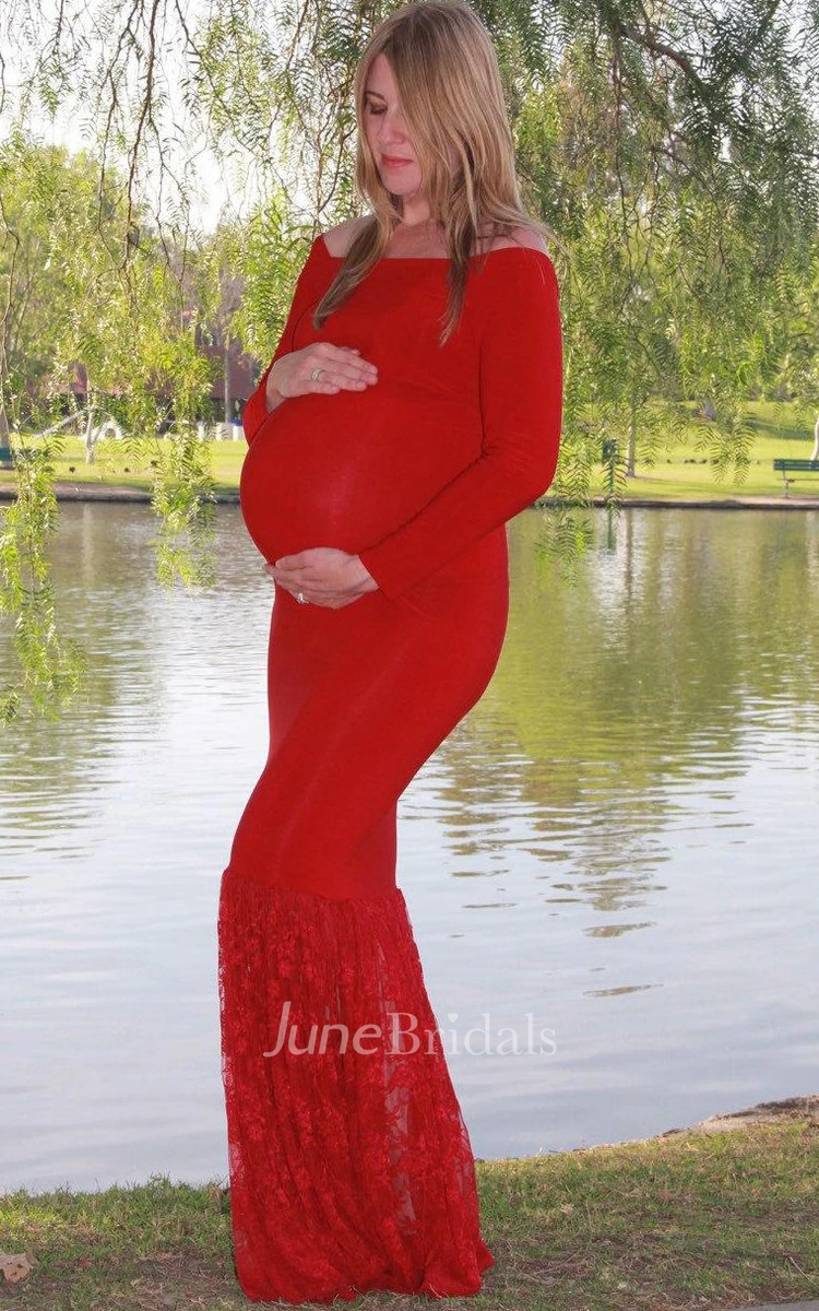 Mermaid Bell Sleeve Lace&Jersey Maternity Dress