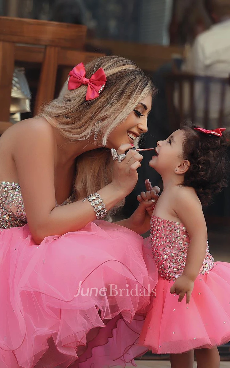 Glamorous Sequins Tulle Short Mother and Daughter Dress Sweetheart