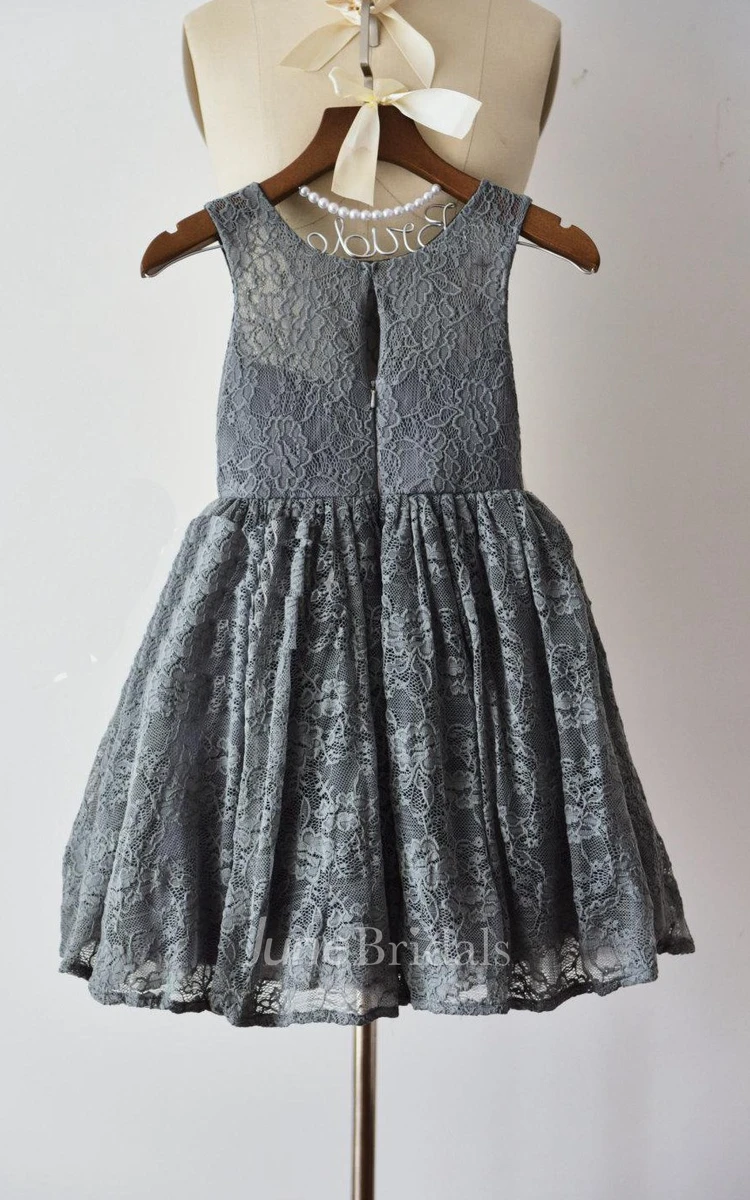 Gray Lace Flower Girl Lace Dress