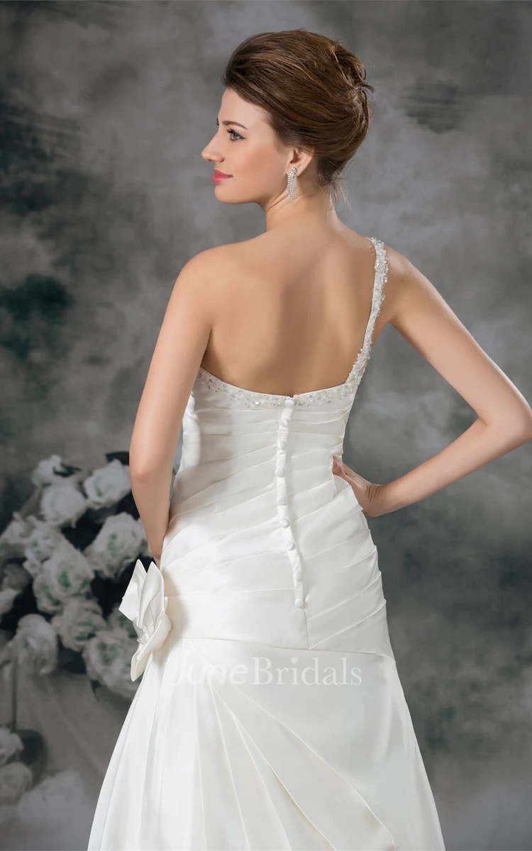 Ruched Mermaid A-Line Gown with Flower and Single Strap