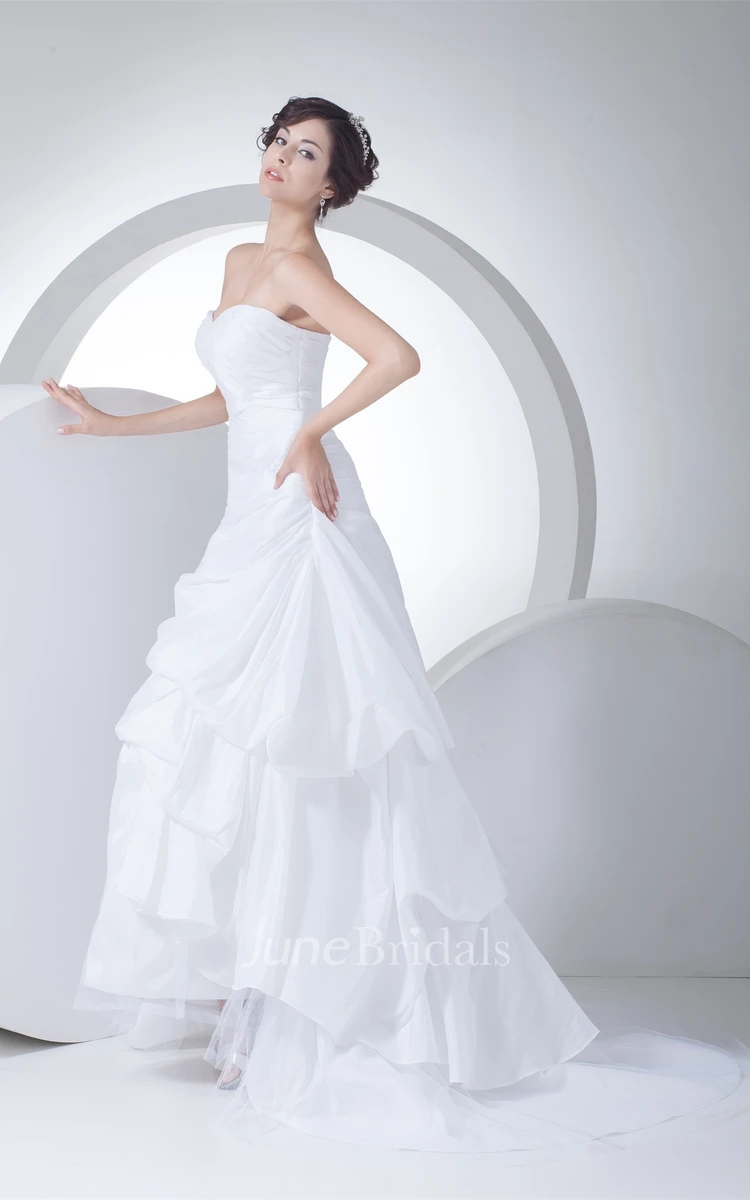 Sweetheart Ruched High-Low Dress with Ruffles and Tiers