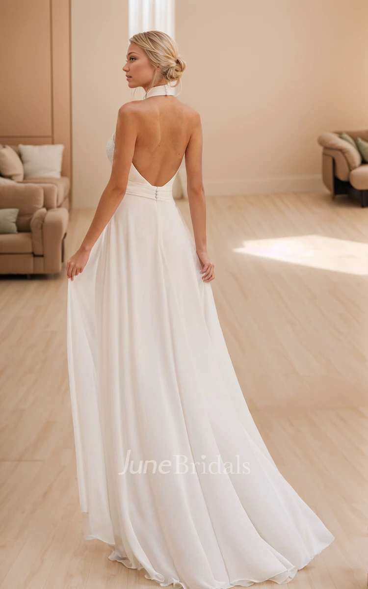 Unique Elegant Halter A-Line Detachable Train Jumpsuit Wedding Dress Minimalist Modern Criss Cross Maxi No Greater Love Bridal Gown