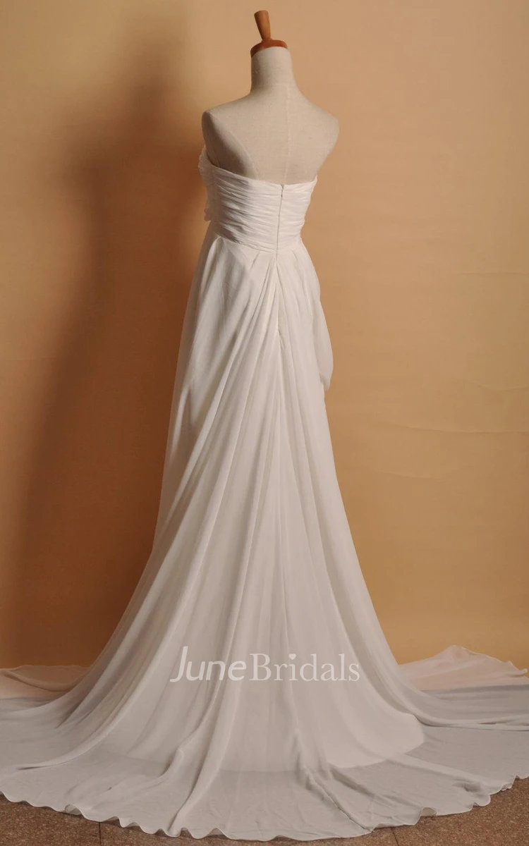 Elegant Chiffon A Line Wedding Bridal Gown With Long Train Dress