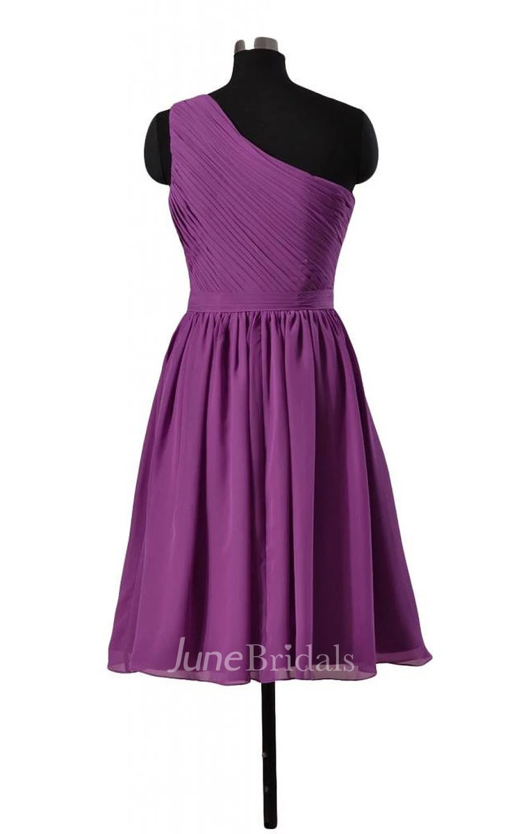 Simplistic One-shoulder Pleated Chiffon A-line Dress