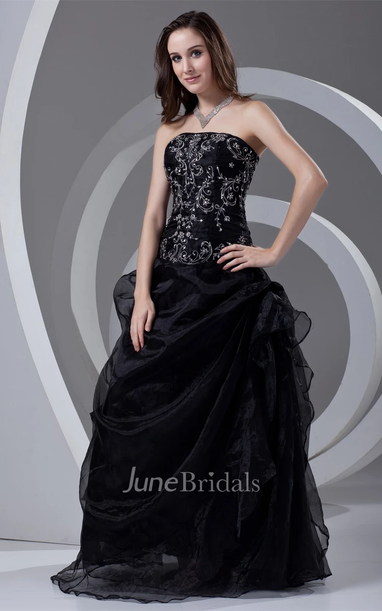 strapless pick-up ball embroidered gown with corset back