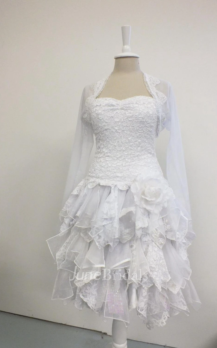 Strapless Short Ruffled A-Line Wedding Dress With Dropped Waist