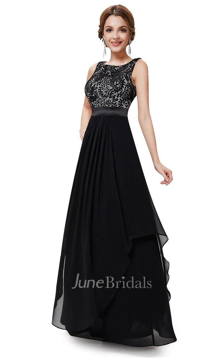 Sleeveless Chiffon Gown With Lace Bodice