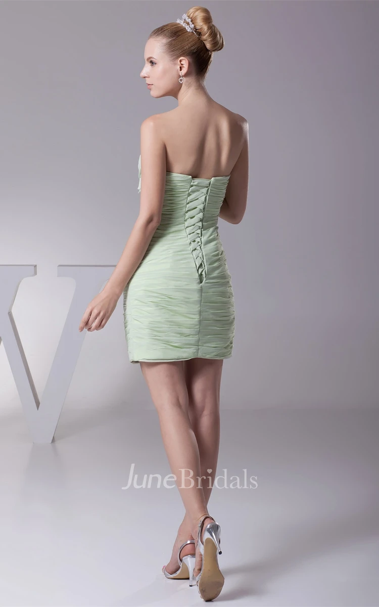 Sweetheart Body-Fitting Short Dress with Draping and Corset Back