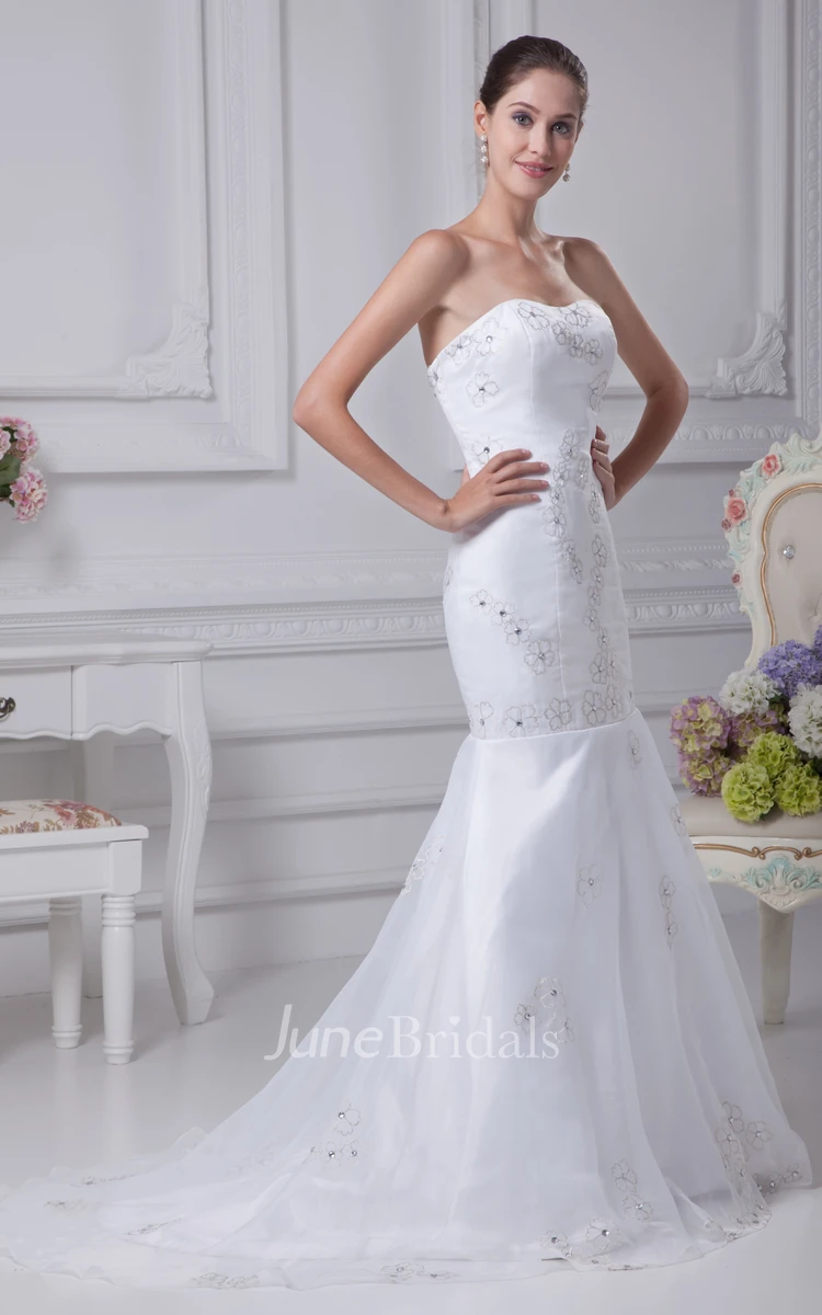 Strapless Mermaid Beaded Dress With Embroideries and Corset Back