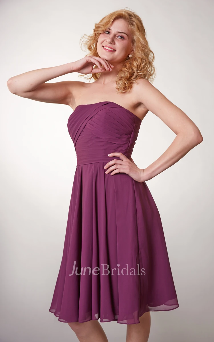 Simple Strapless Chiffon Short Dress With Ruching
