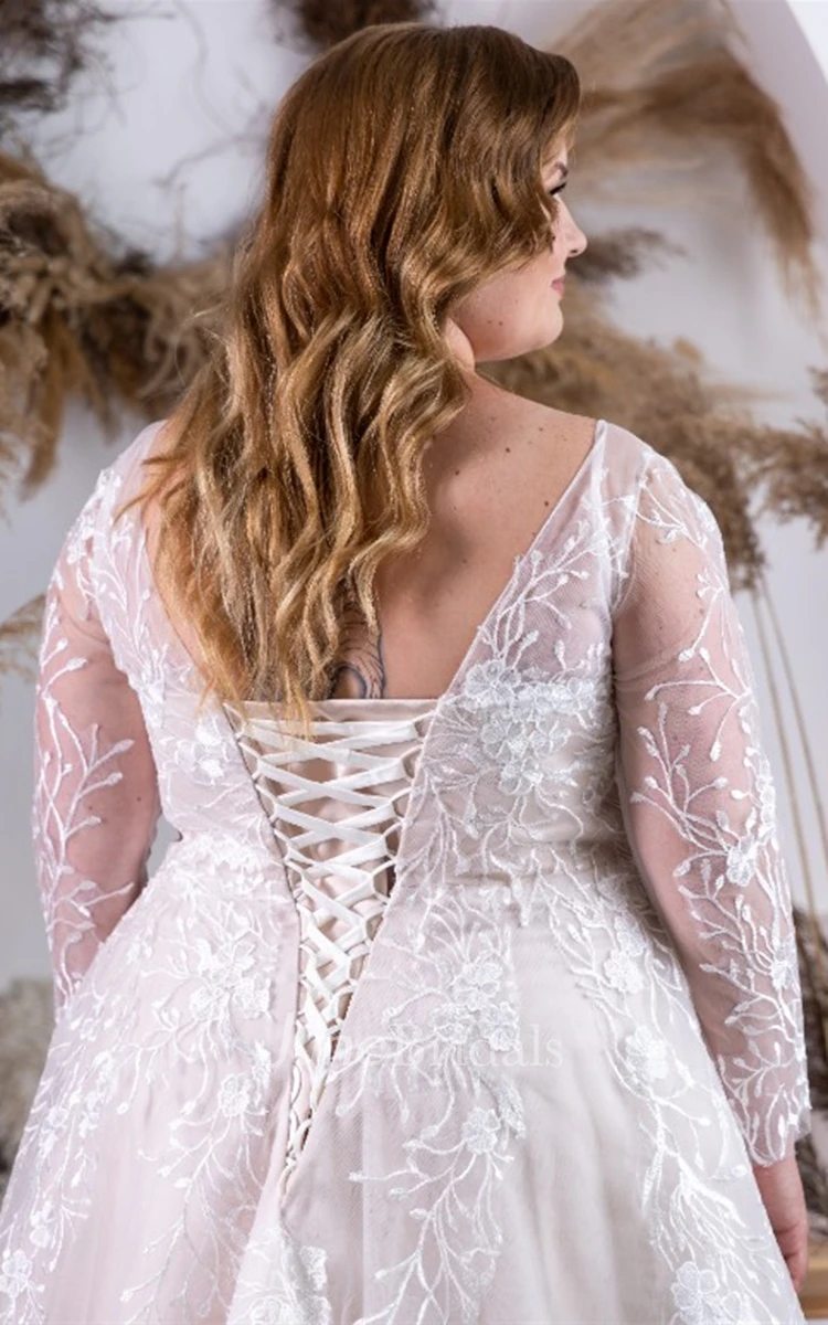 Sexy A Line Plus Size Tulle Corset Back Wedding Dress with Appliques