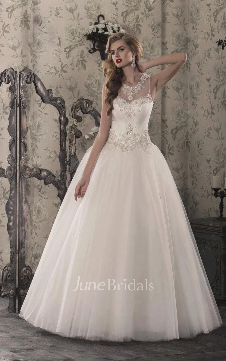 A-Line Tulle Lace Weddig Dress With Illusion