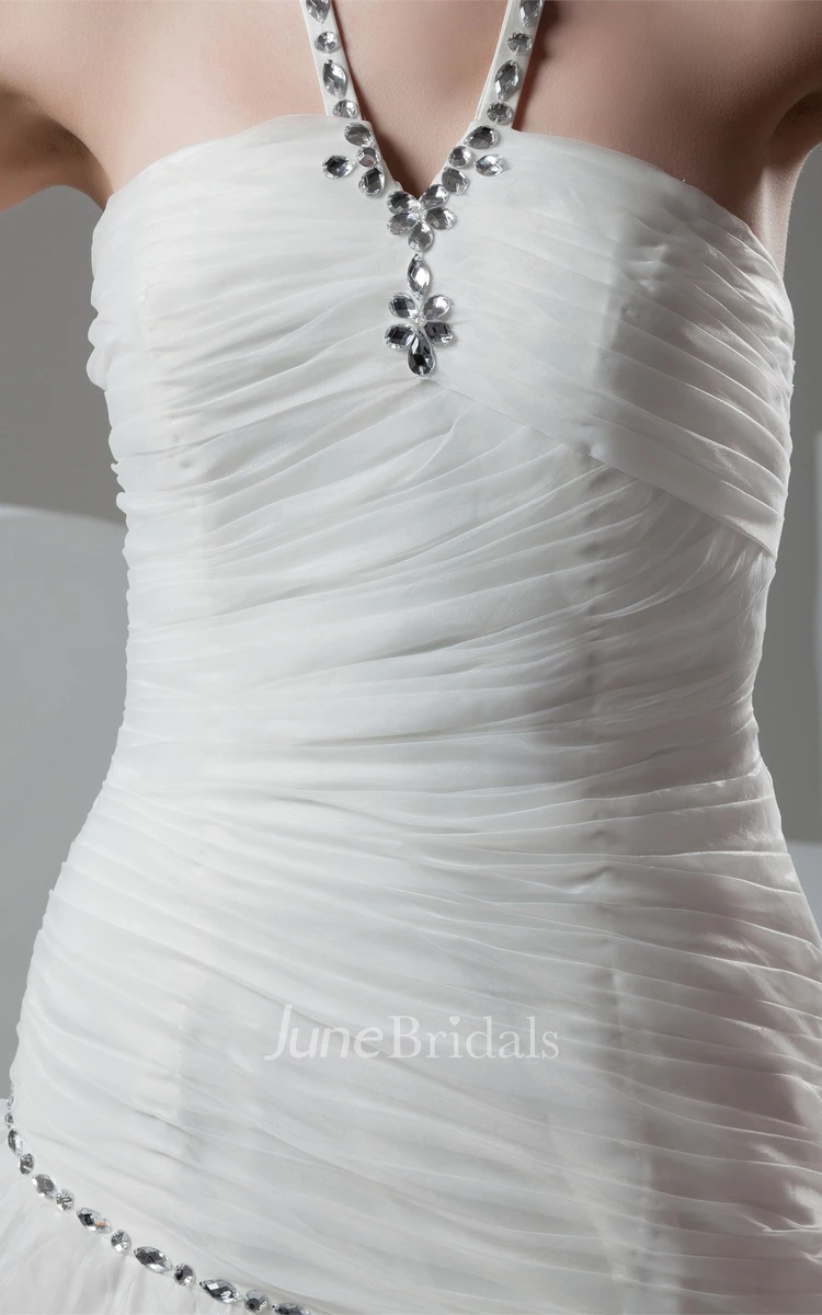 Sleeveless Ruched A-Line Dress with Beading and Tiers