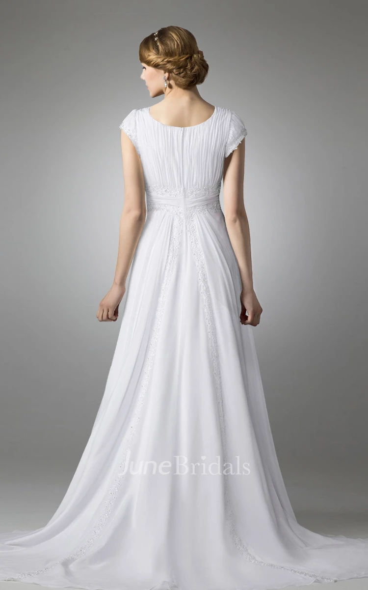 Short Sleeve Empire Chiffon Wedding Dress