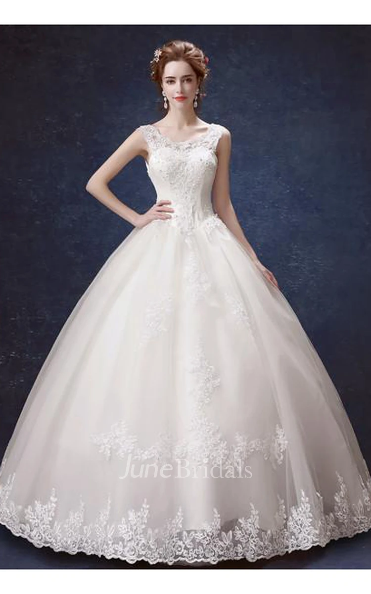 Elegant Scoop Sleeveless Lace Wedding Dresses Ball Gown Lace-up